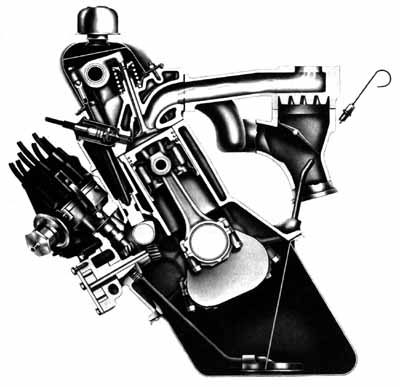 A sectional view of a Dodge Power Wagon Slant Six 225 engine.